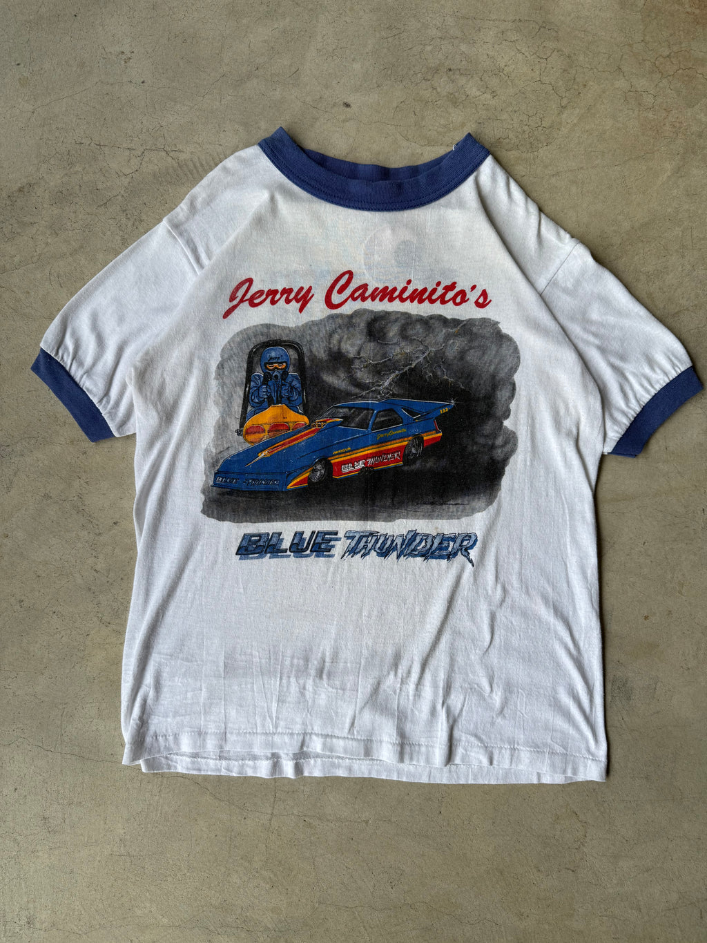 Vintage Blue Thunder Drag Race Ringer Tee - M