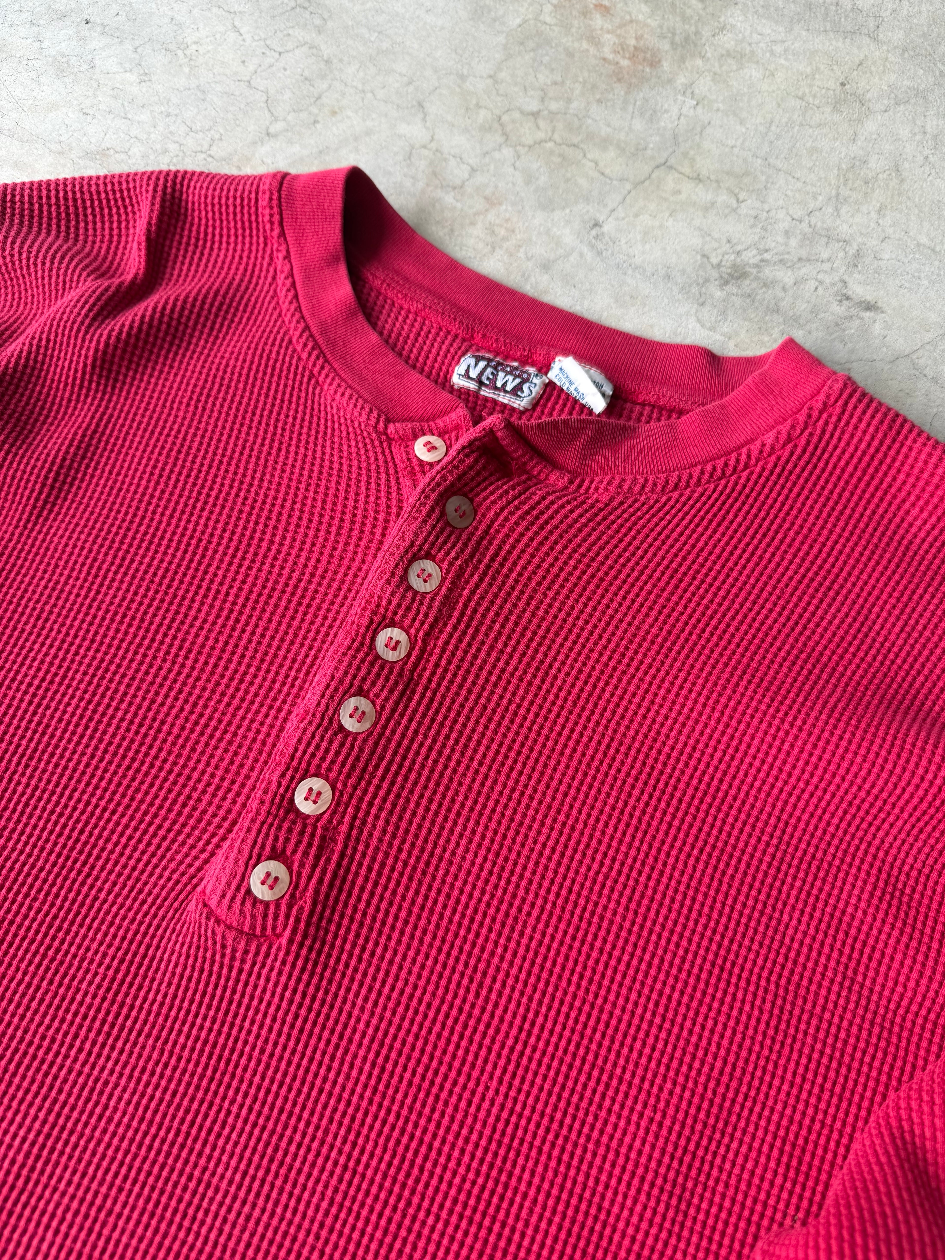 Vintage Red Henley Thermal - L