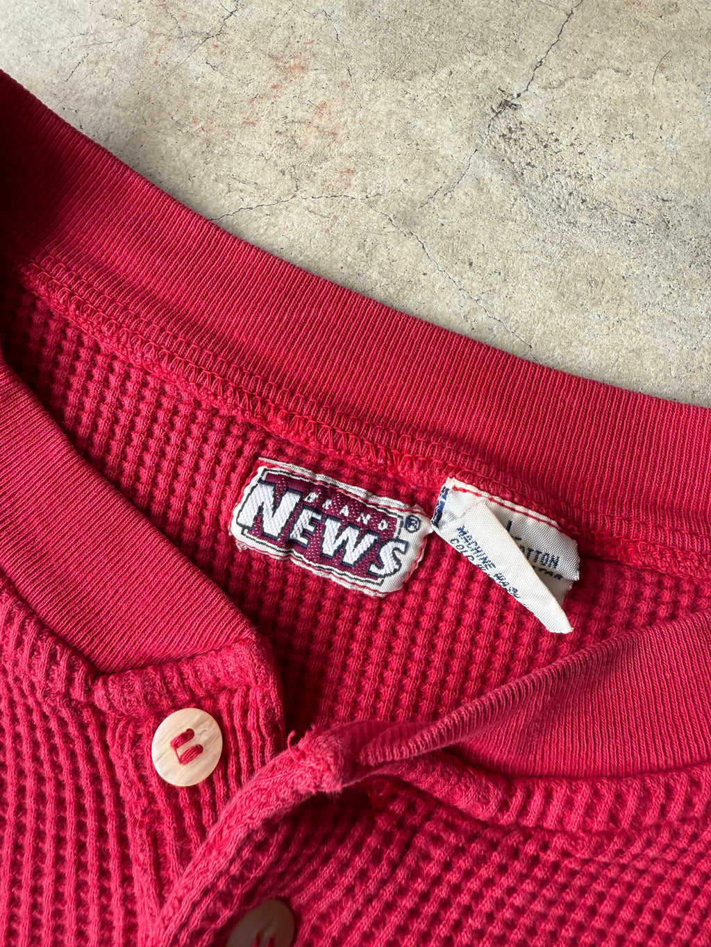 Vintage Red Henley Thermal - L