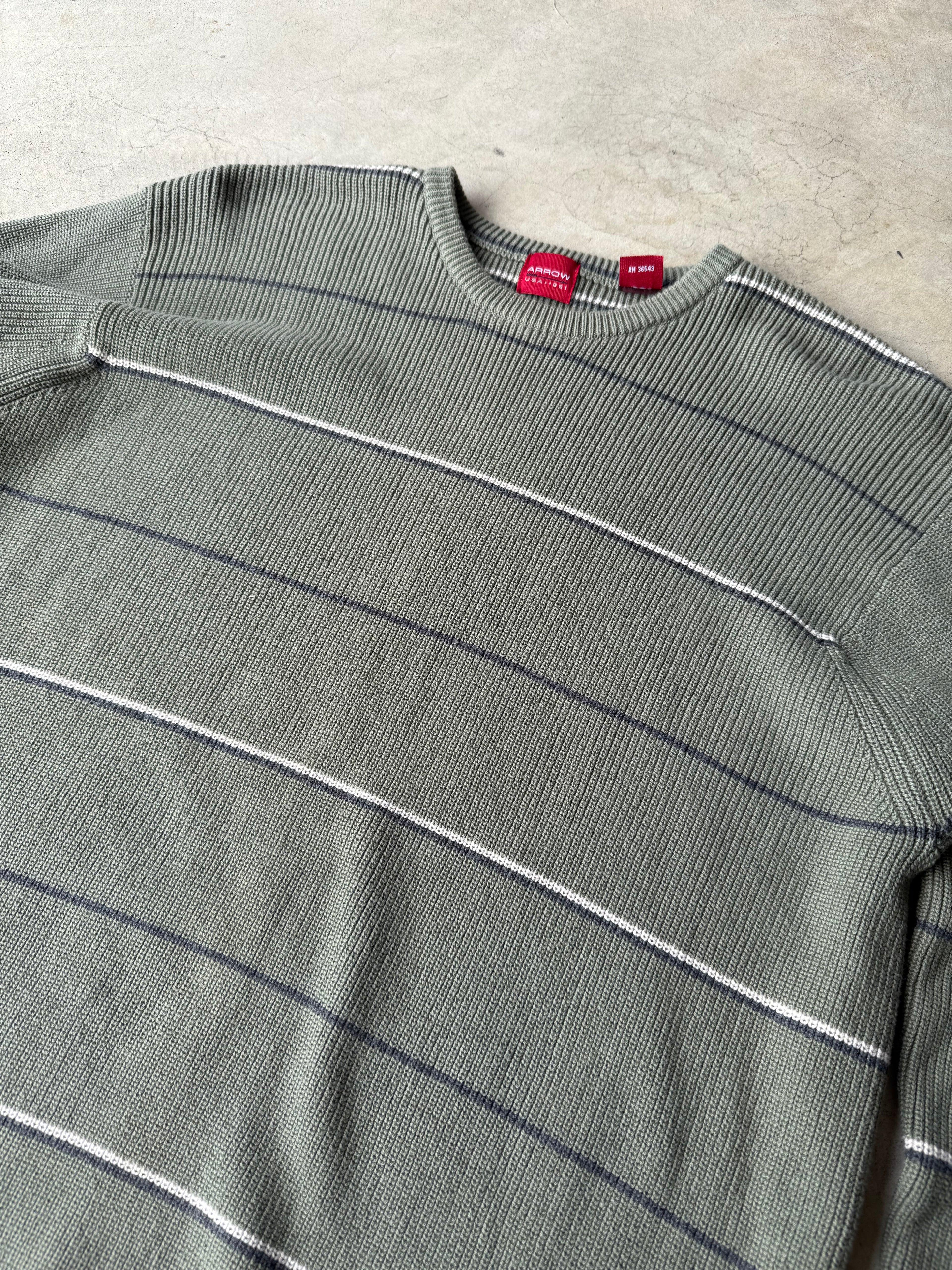 Vintage Arrow Green Striped Sweater - XL