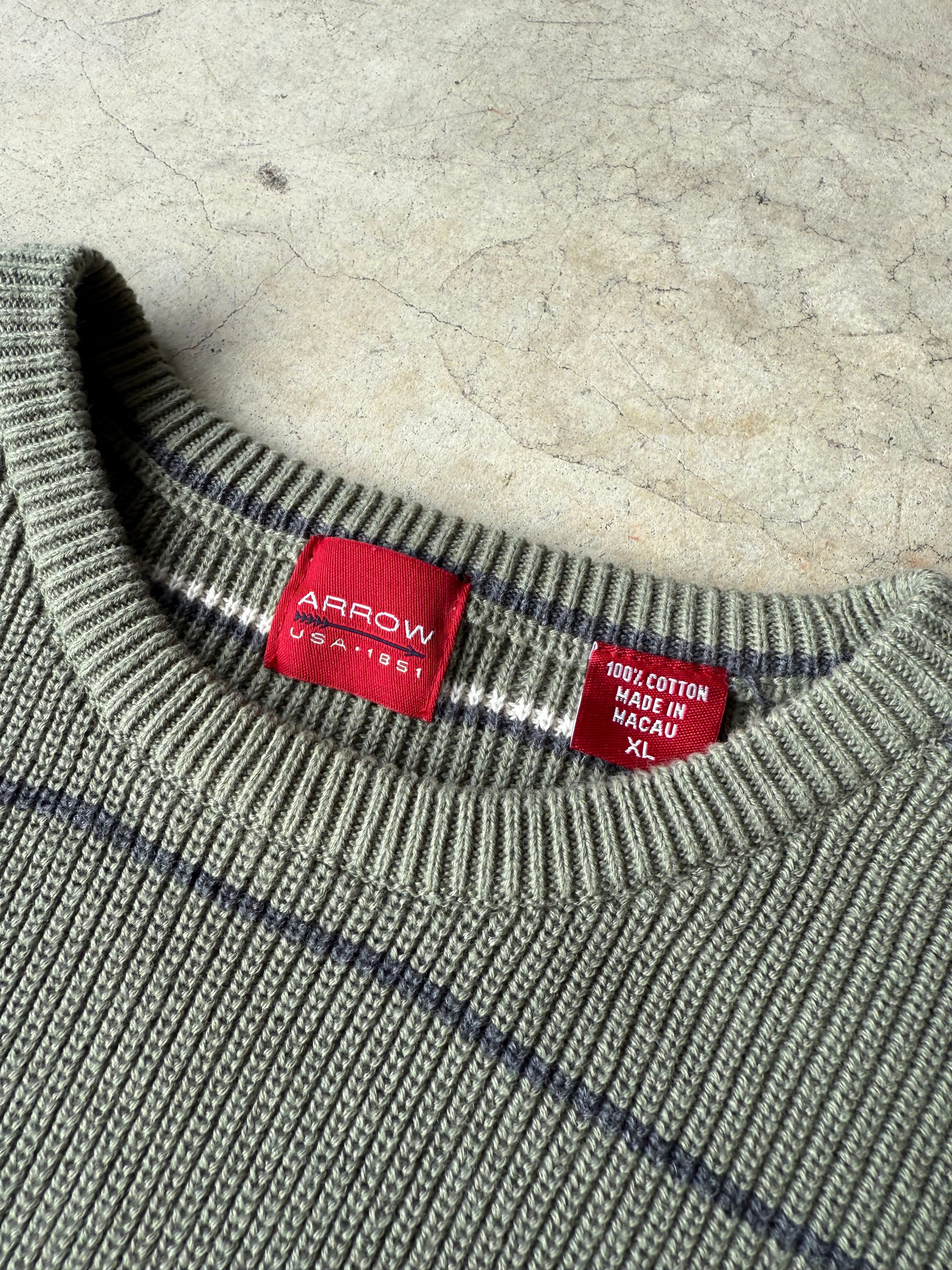 Vintage Arrow Green Striped Sweater - XL