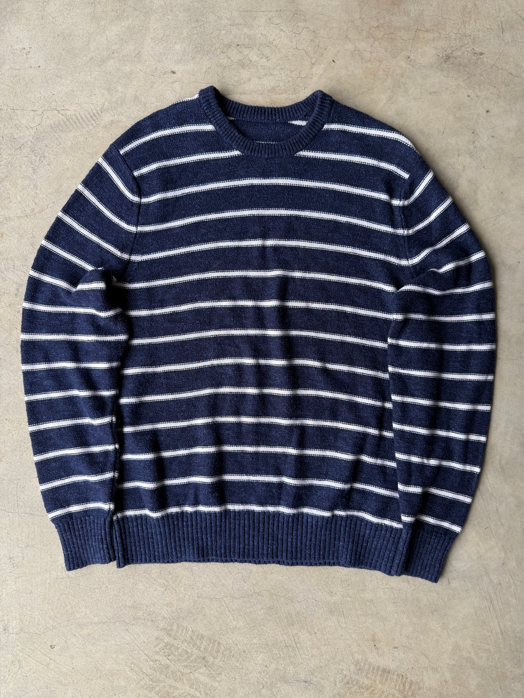 Vintage Blue and White Knit Striped Sweater - L