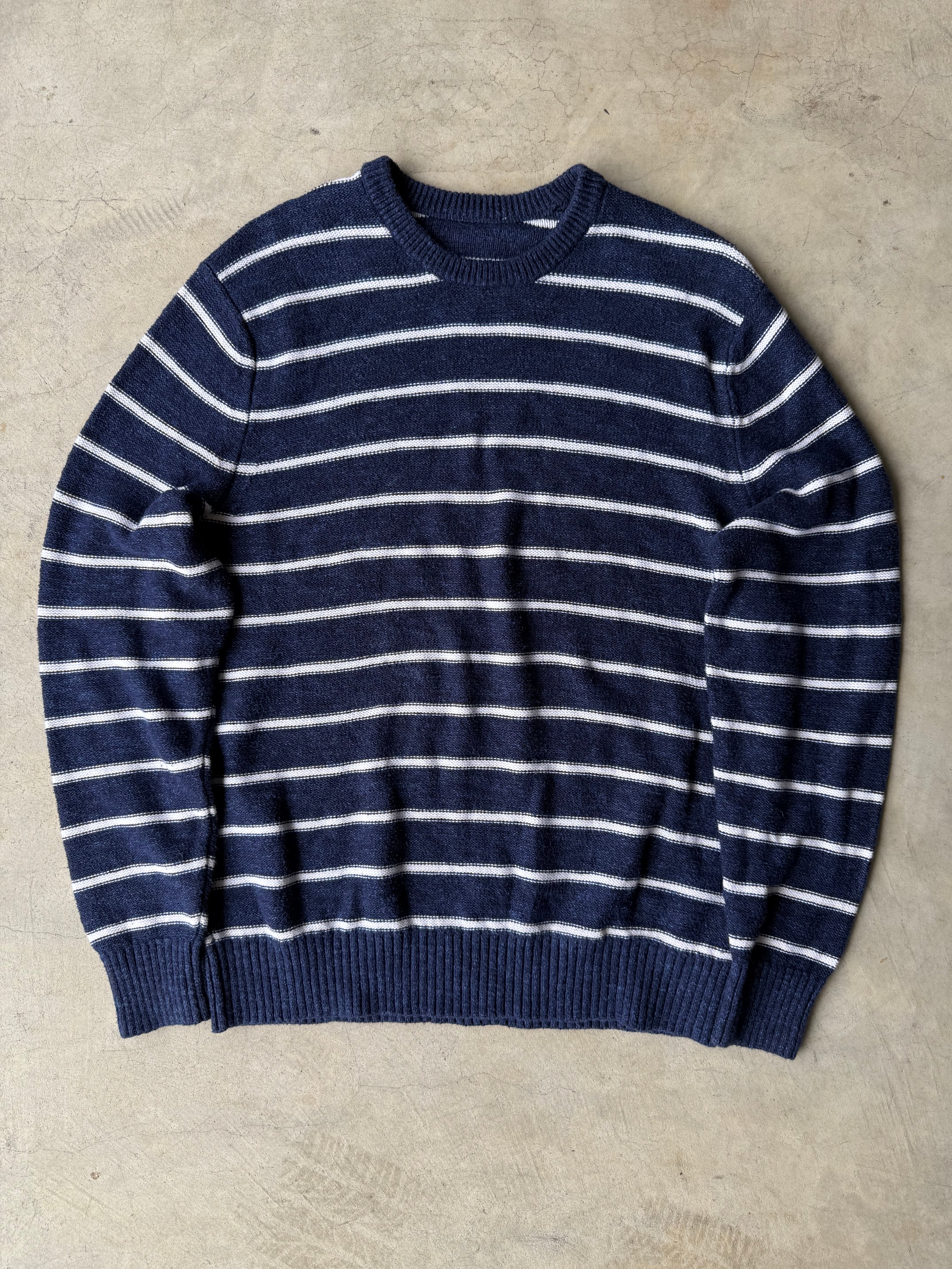 Vintage Blue and White Knit Striped Sweater - L