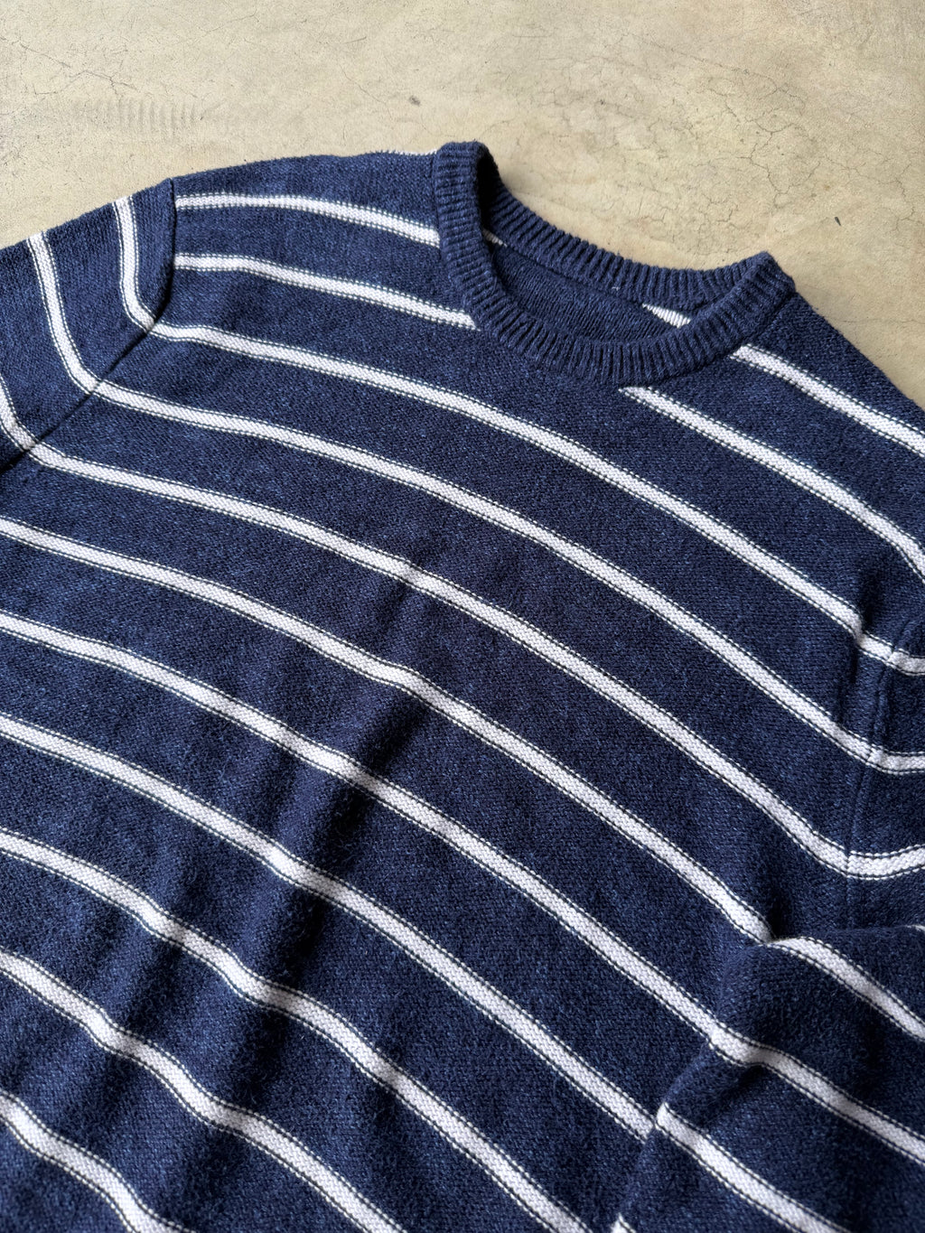 Vintage Blue and White Knit Striped Sweater - L