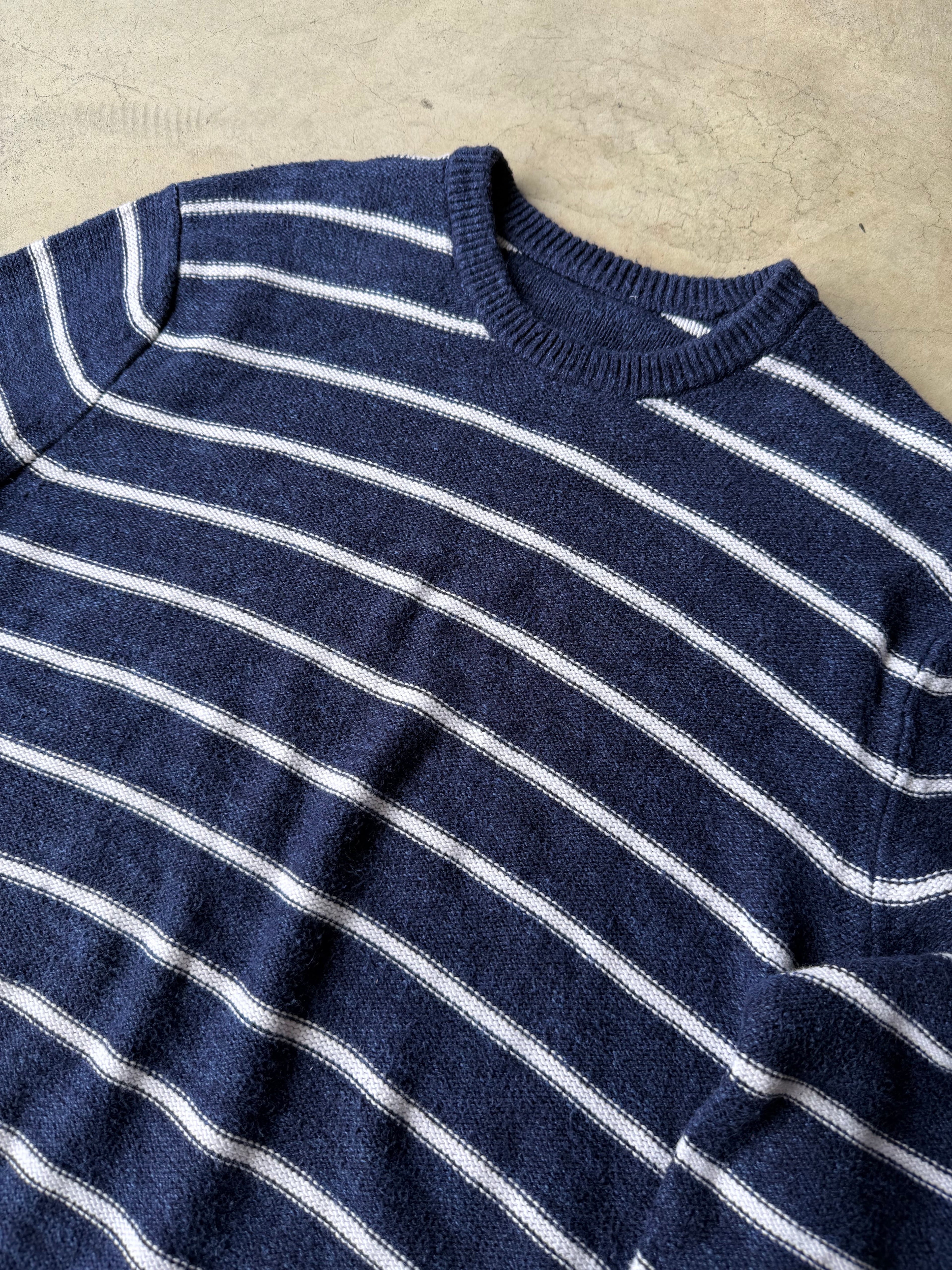 Vintage Blue and White Knit Striped Sweater - L
