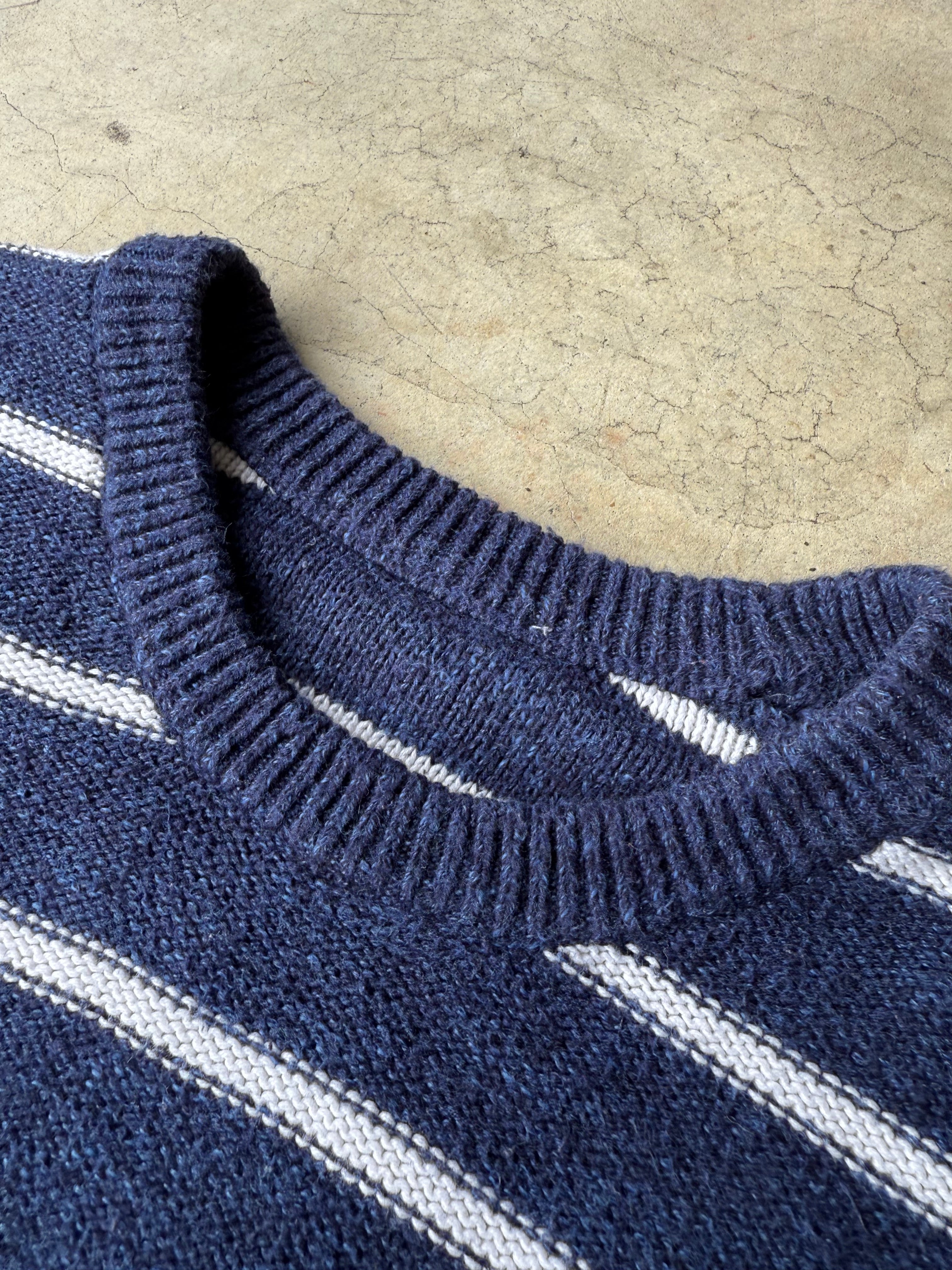 Vintage Blue and White Knit Striped Sweater - L