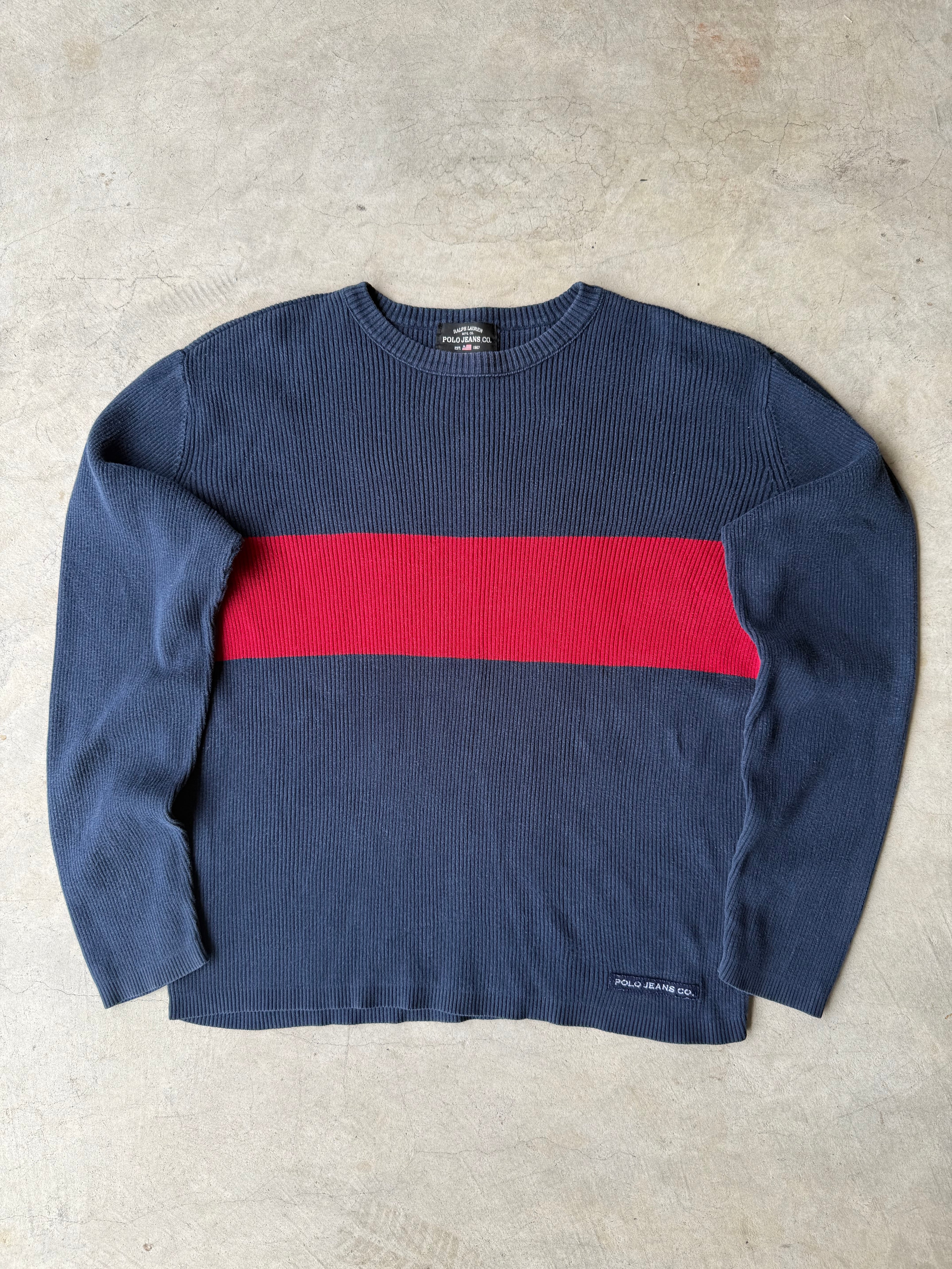 Vintage Red Striped Polo Jean Co Sweater - M