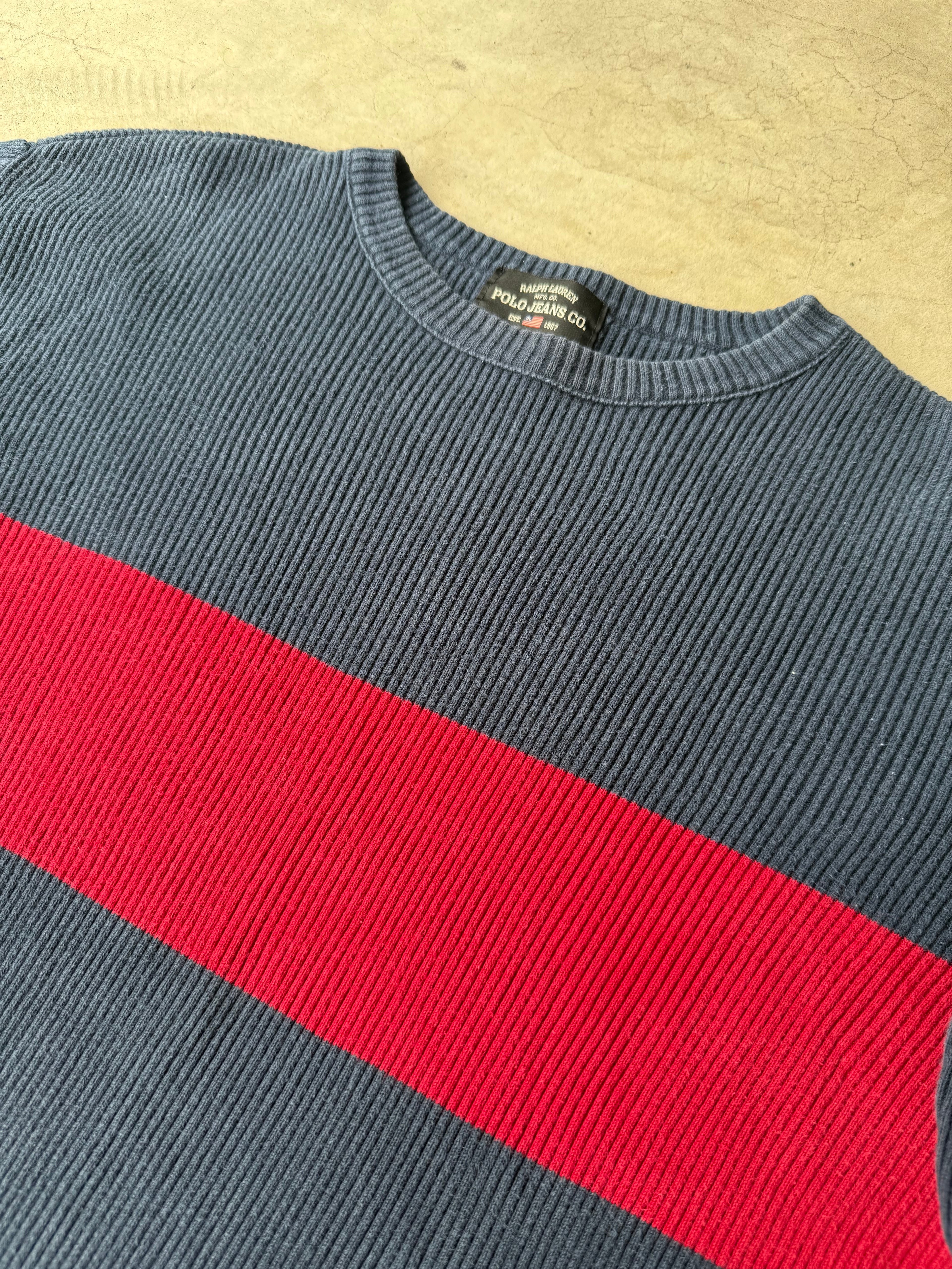 Vintage Red Striped Polo Jean Co Sweater - M