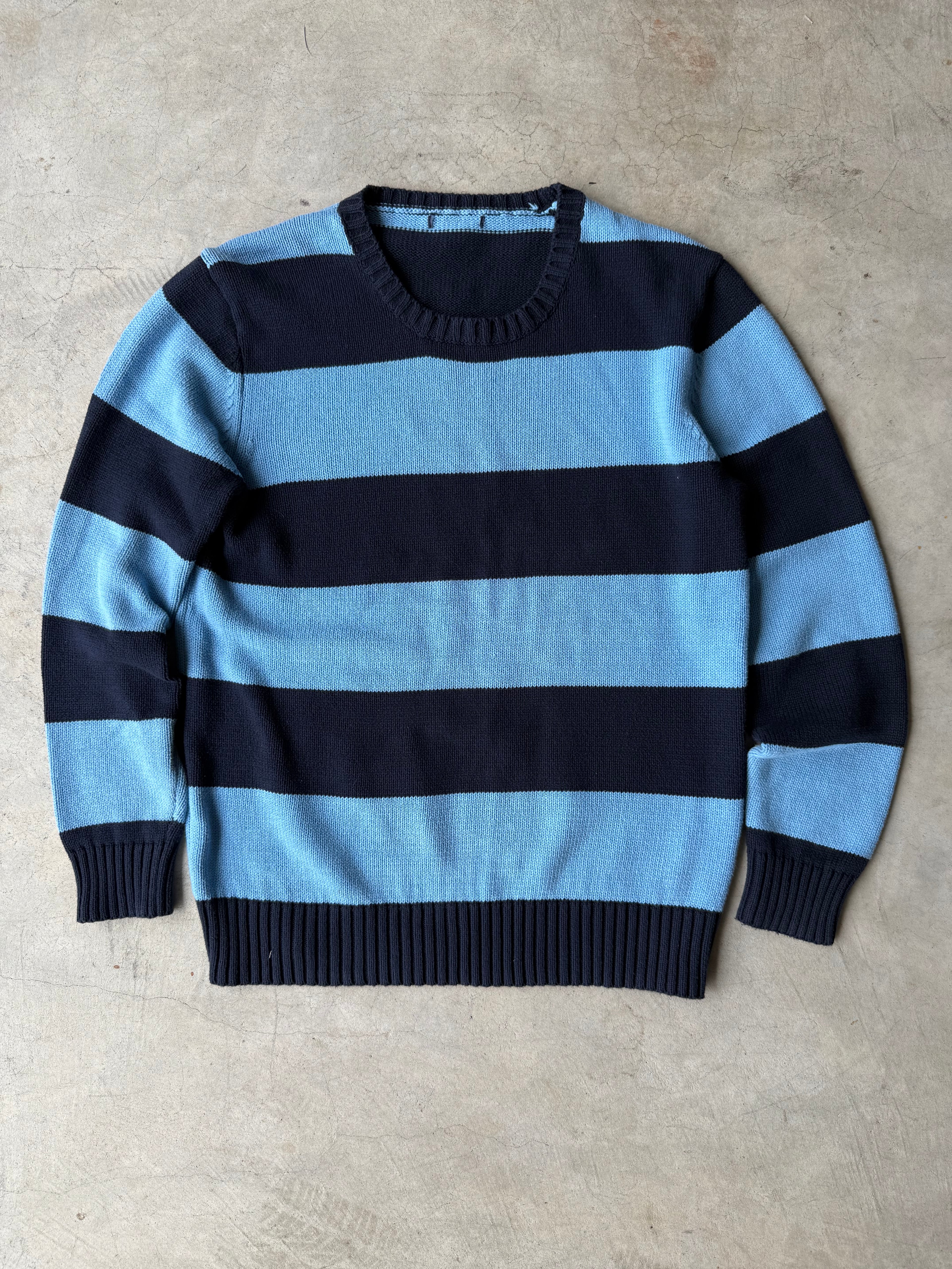 Vintage Navy Blue and Light Blue Striped Sweater - L