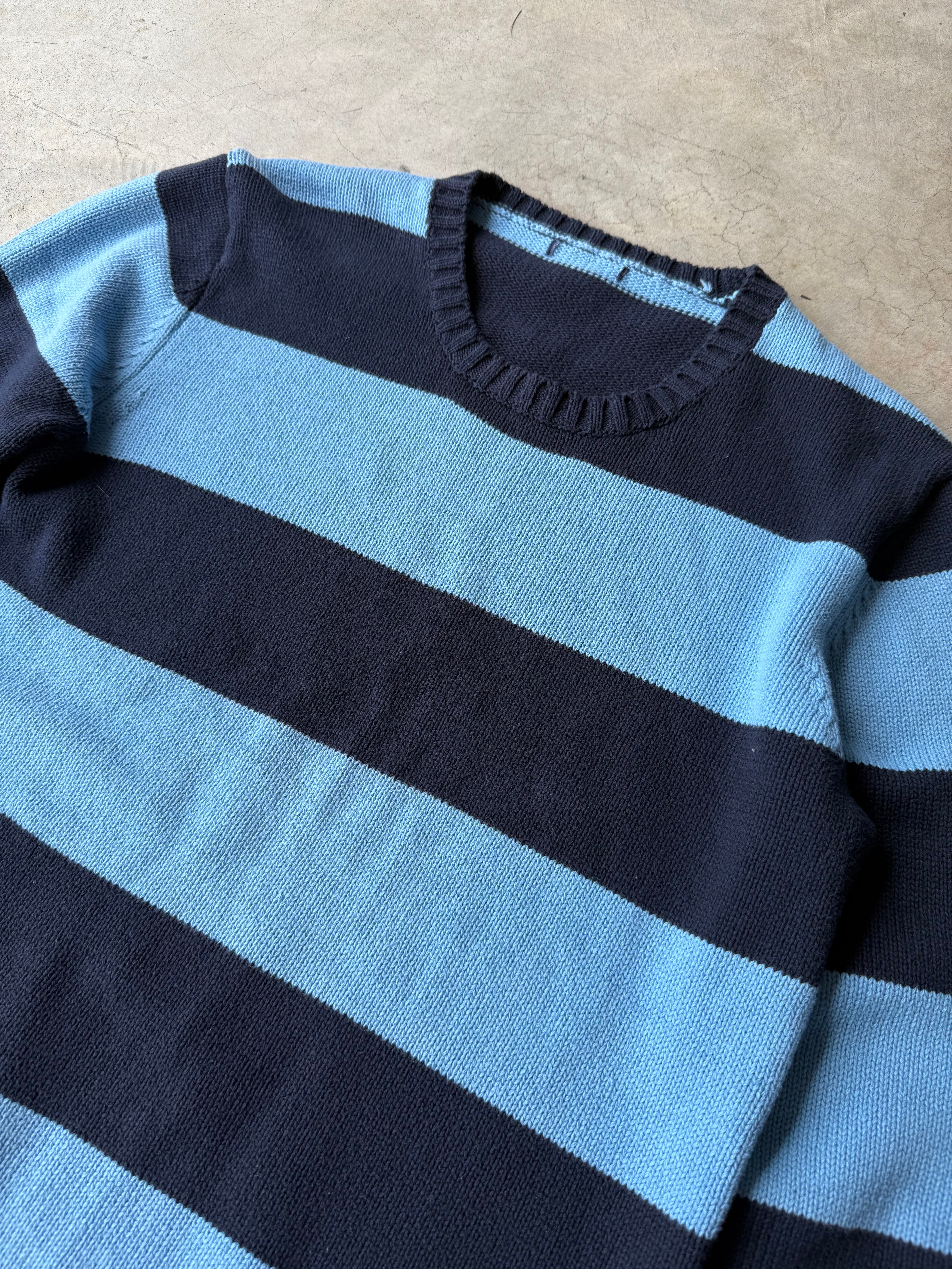 Vintage Navy Blue and Light Blue Striped Sweater - L