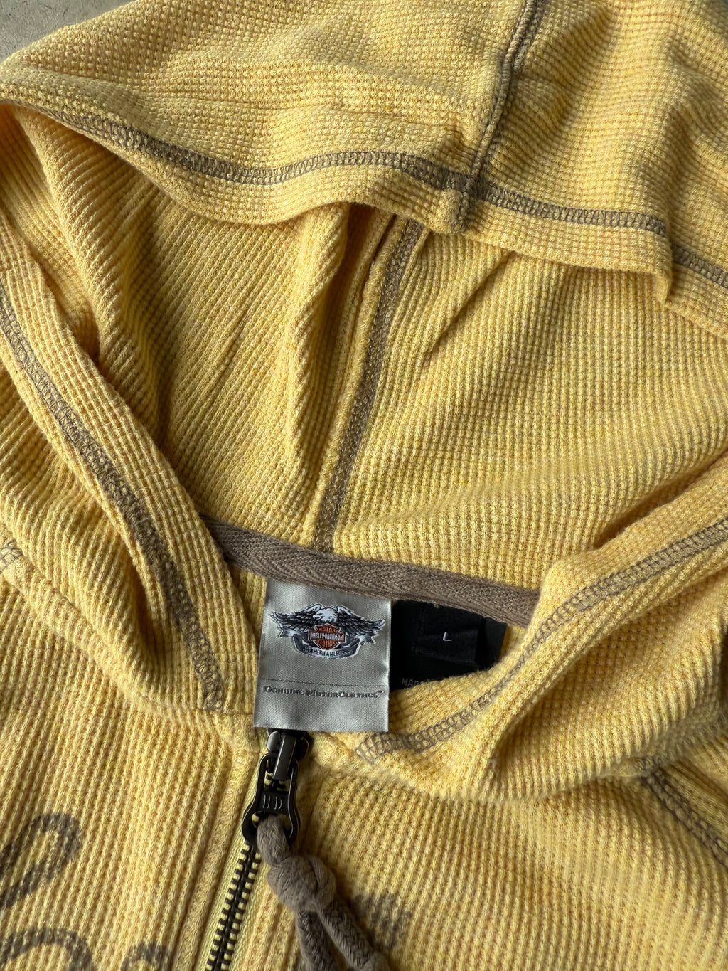 Vintage Womans Yellow Harley Davidson Hoodie - L