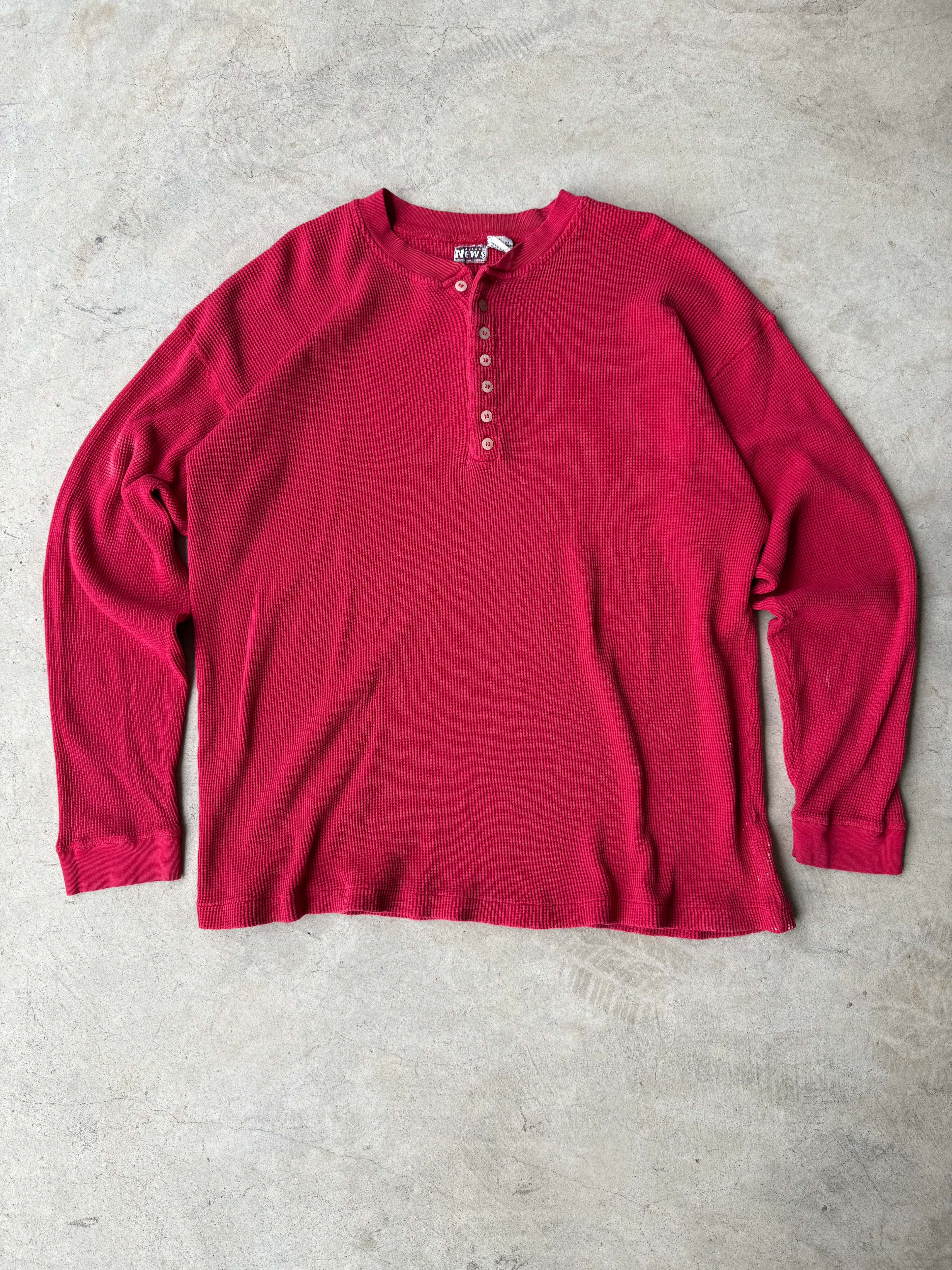 Vintage Red Henley Thermal - L