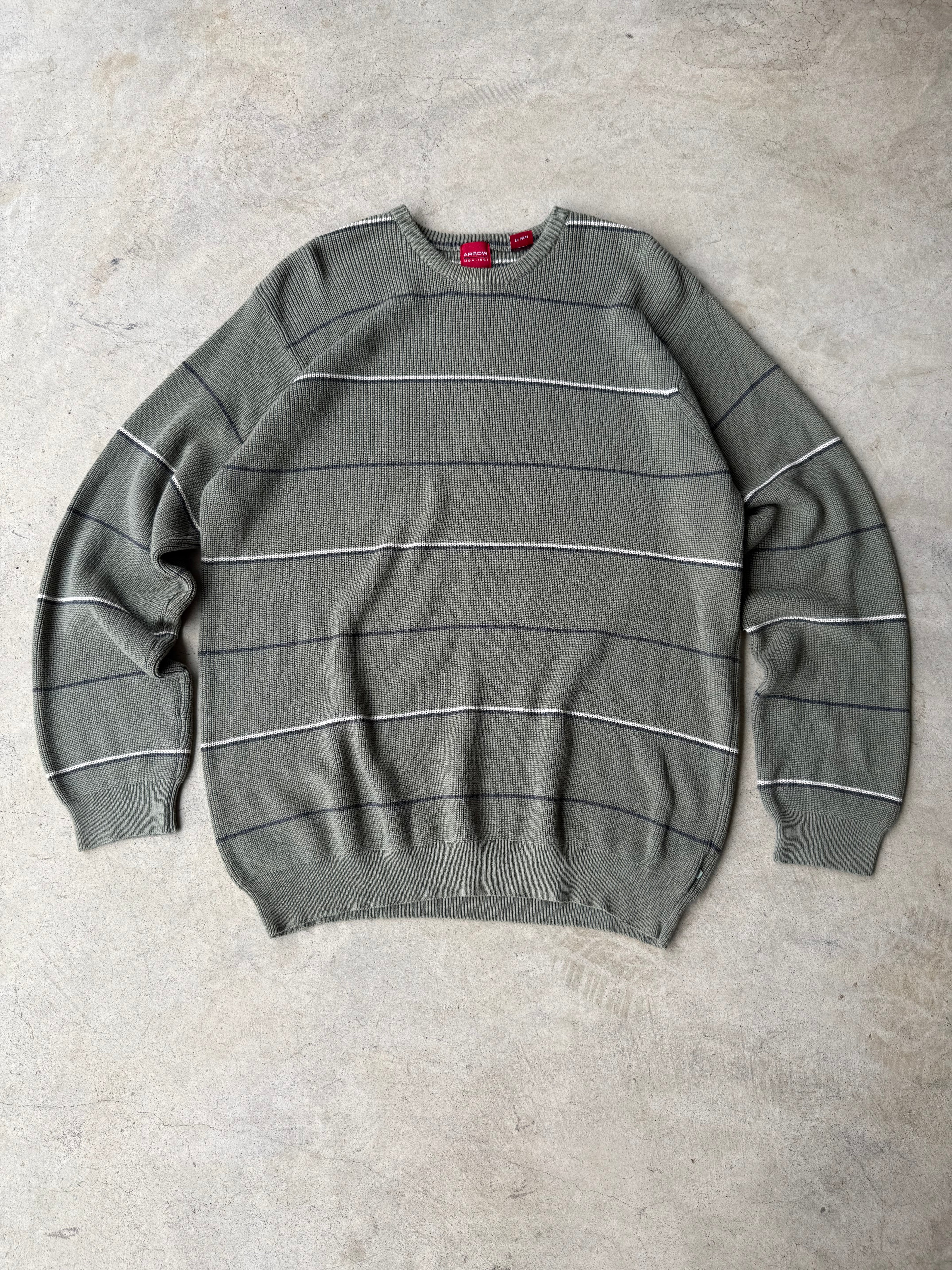 Vintage Arrow Green Striped Sweater - XL