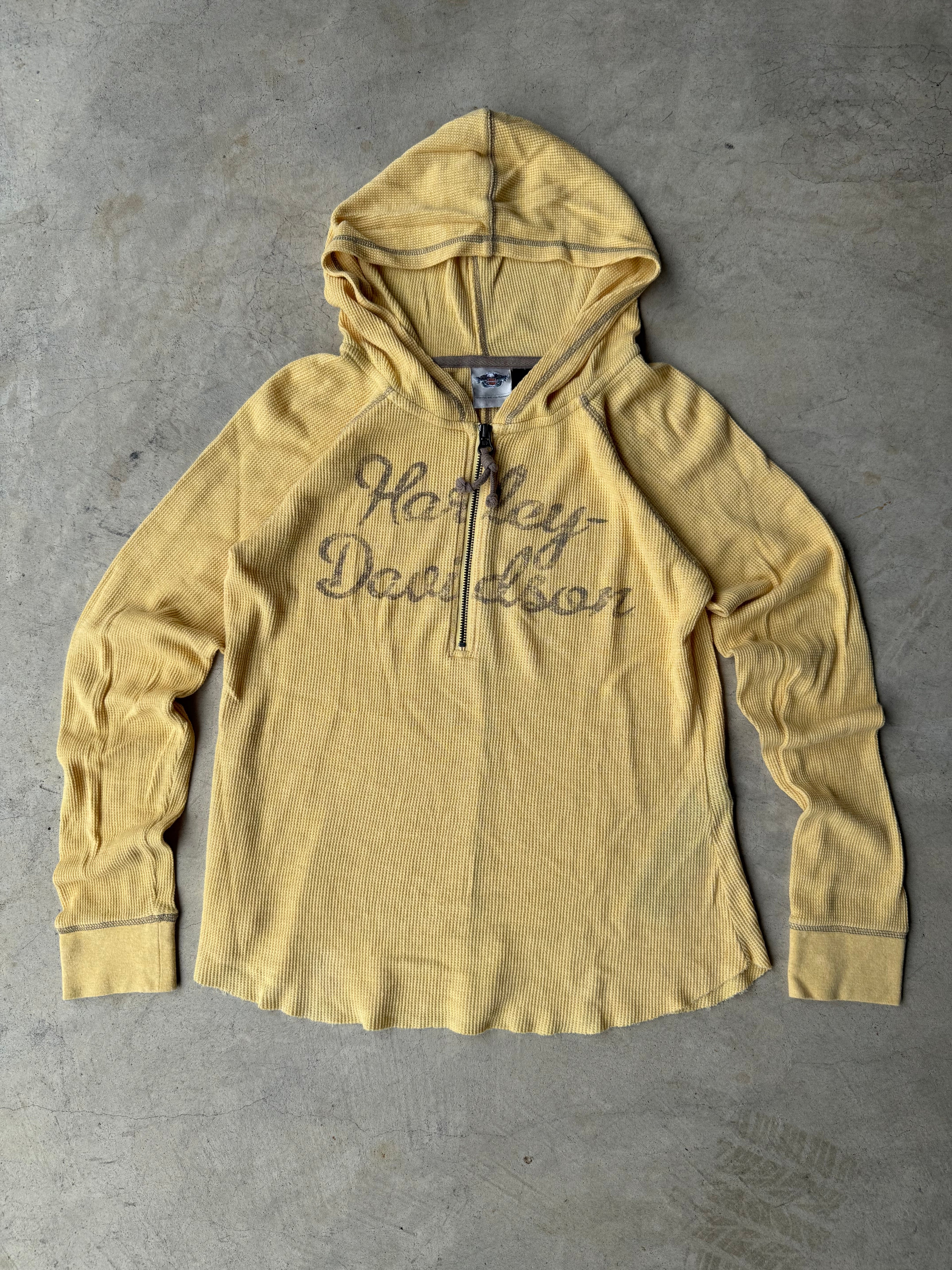 Vintage Womans Yellow Harley Davidson Hoodie - L
