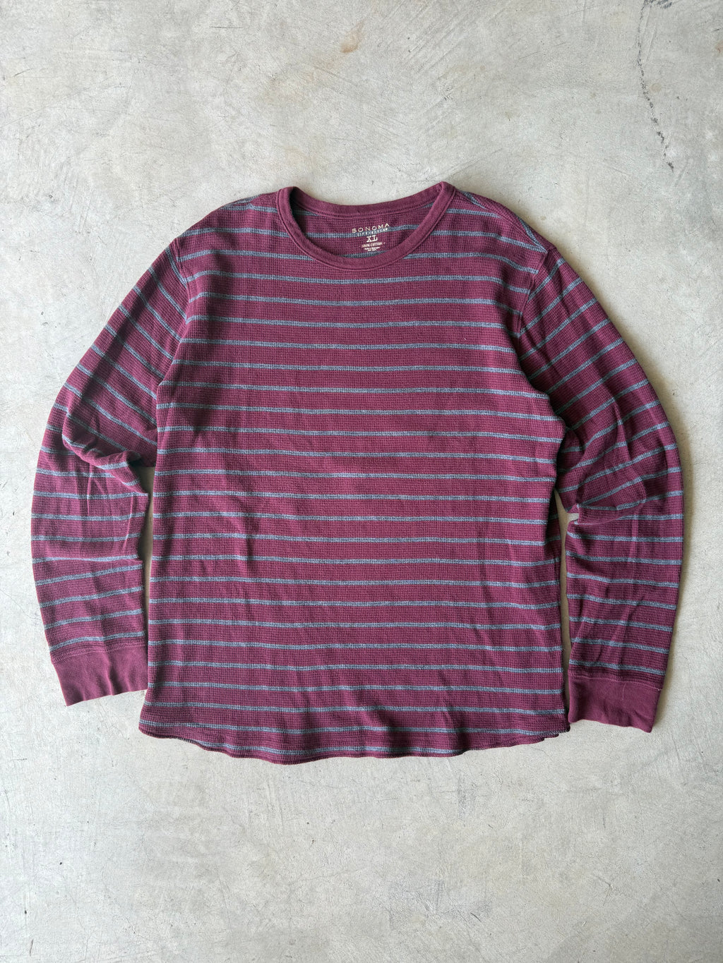 Vintage Red and Gray Striped Thermal Long Sleeve - XL