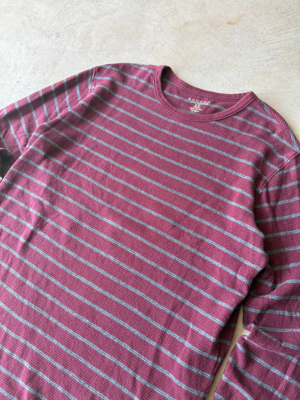 Vintage Red and Gray Striped Thermal Long Sleeve - XL