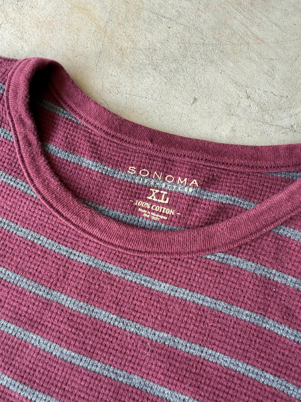 Vintage Red and Gray Striped Thermal Long Sleeve - XL