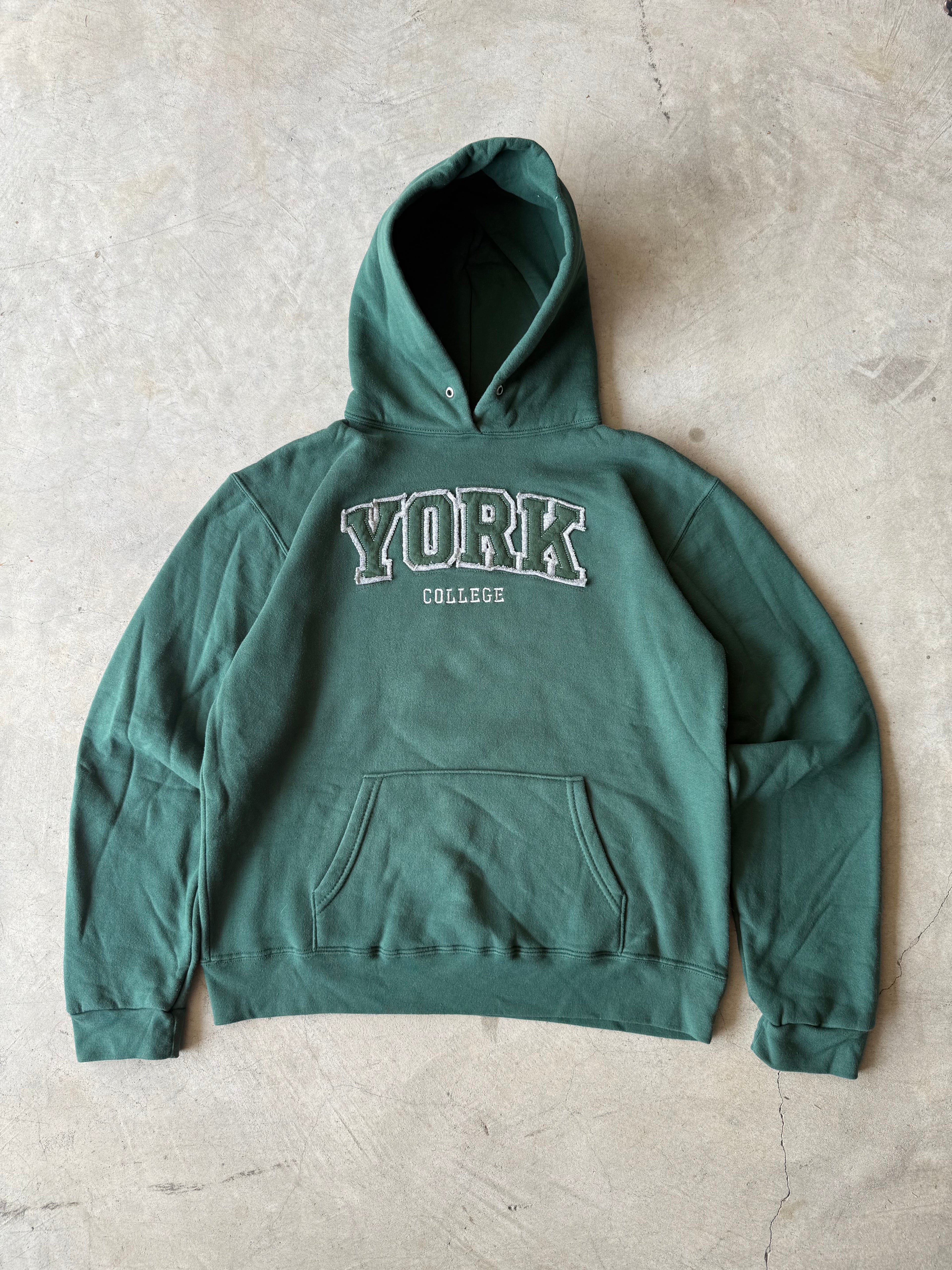 Vintage York College Green Hoodie - L