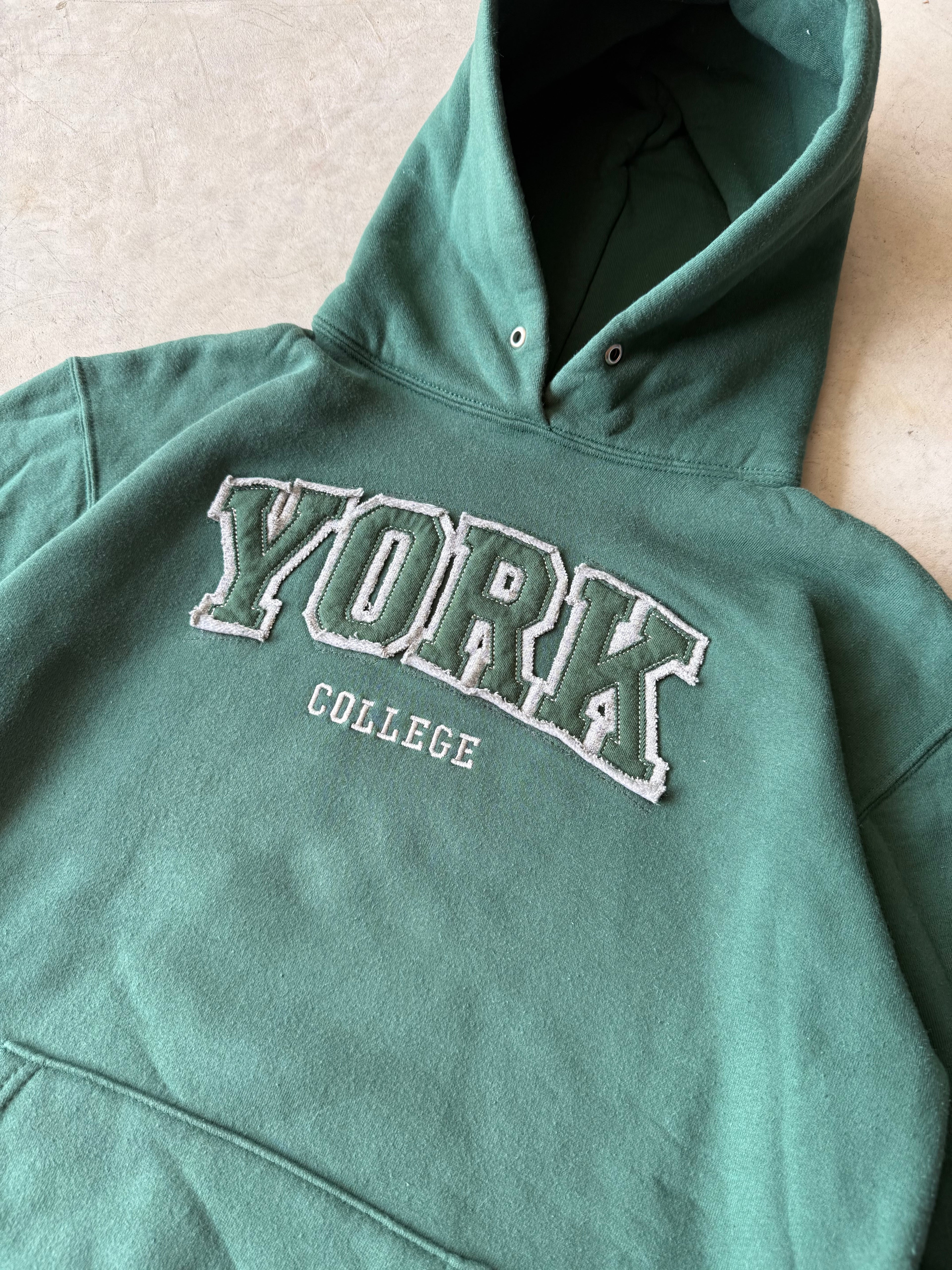 Vintage York College Green Hoodie - L